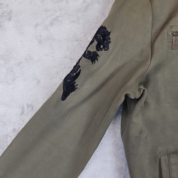 Express Track Jacket Mens Size XL Green Tiger Embroidery Full Zip Mock Neck - Picture 5 of 11